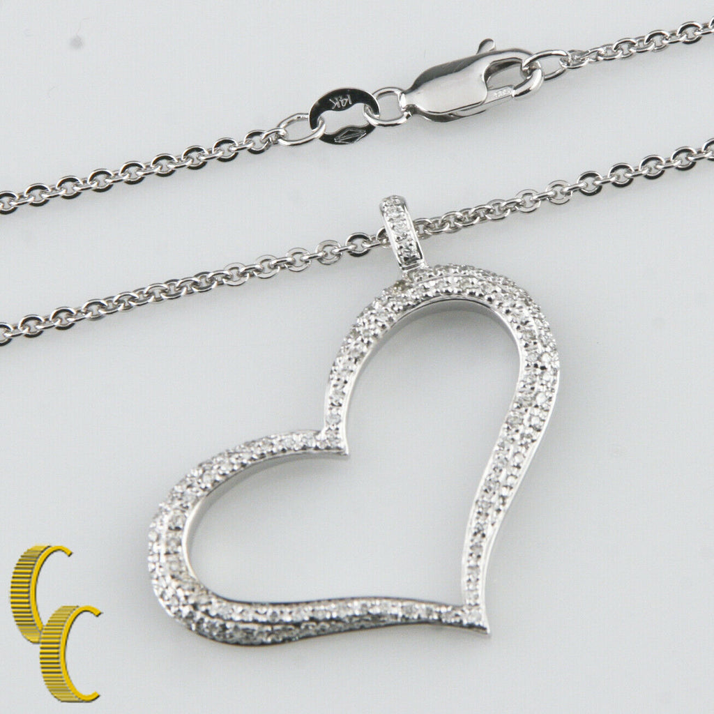 14k White Gold Pave Diamond Heart Pendant Gorgeous Piece!