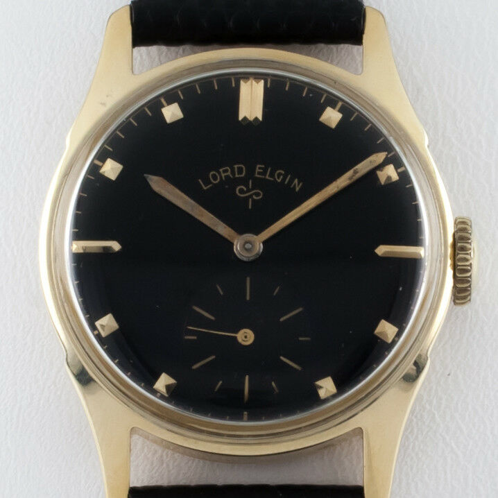 Lord Elgin Vintage 14k Yellow Gold Hand-Winding Watch Black Dial 1953 Mov #556