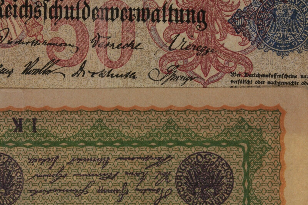 1914-1919 Germany 2-Note Currency Set // German Empire 50 Mark Banknotes