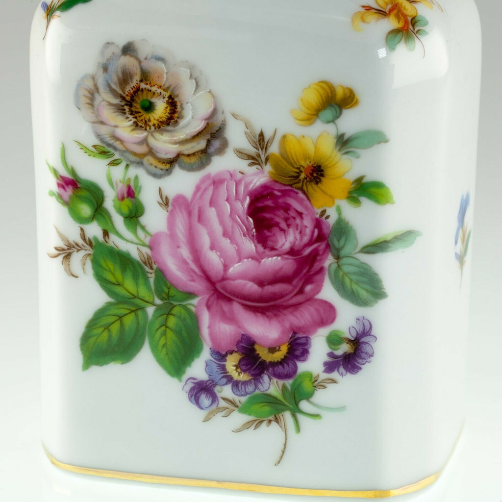 Vintage Porcelain Glazed Bottle with Gold Detail and Flower Motif