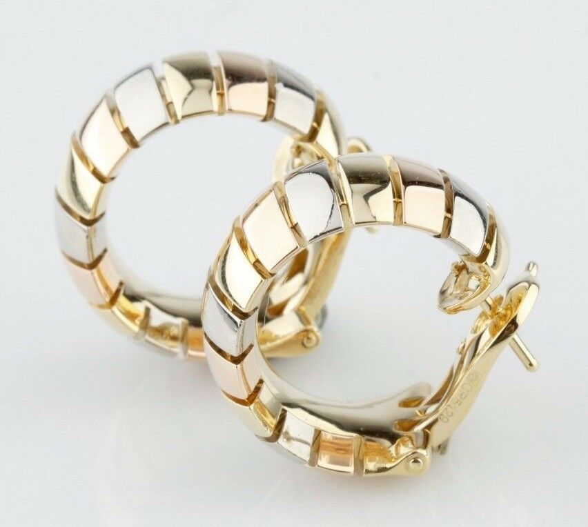 Cartier Gas Pipe Style 18k Gold Tri-Color Clip Hoop Earrings Circa 1990