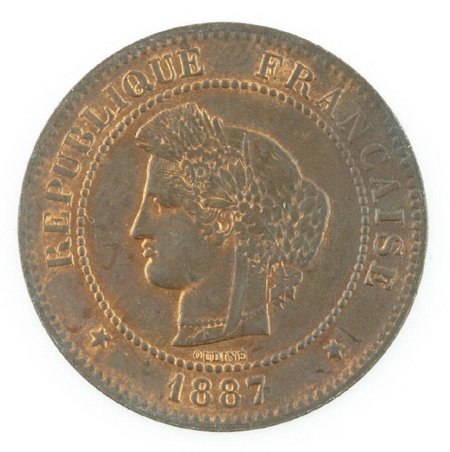 1887 France 5 Centimes Coin Red/Brown KM#821.1