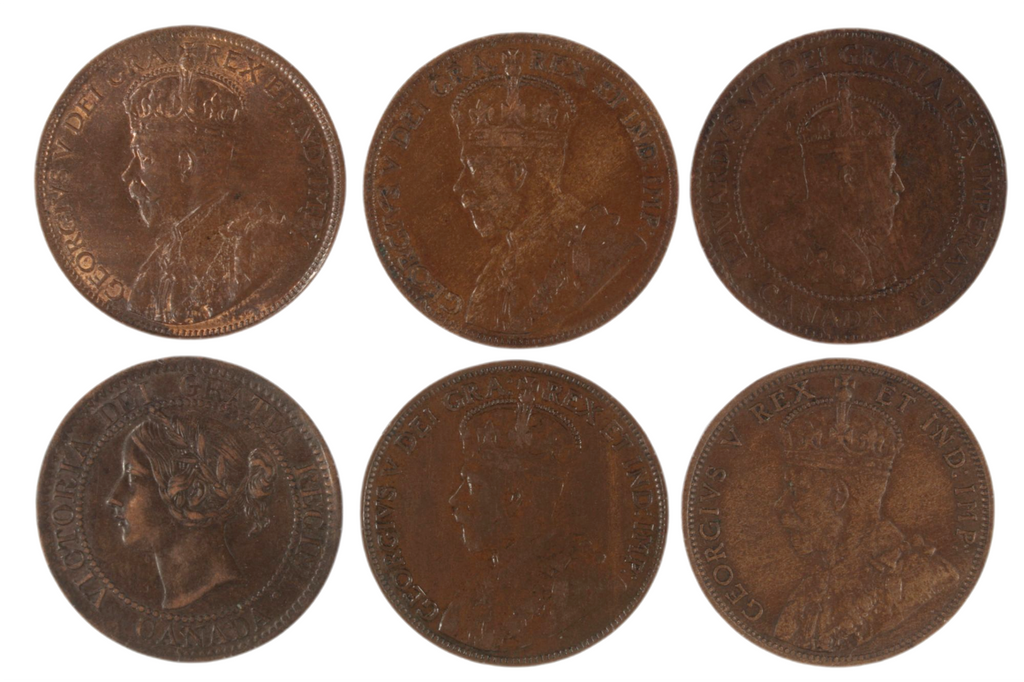 1859-1919 Canada Large Cent 6-Coin Set // Victoria Edward VII George V // XF-UNC
