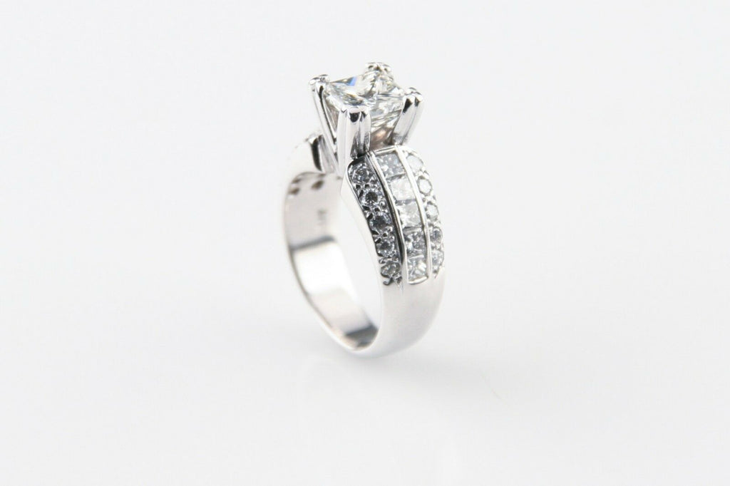 1.39 Carat Princess Cut Diamond 14k White Gold Engagement Ring w/ AIG-cert
