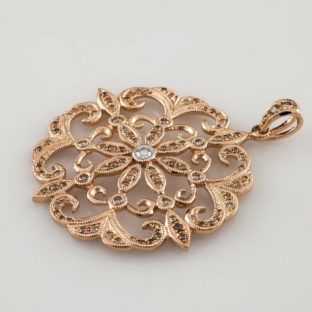 14k Rose Gold 1.00 carat Diamond Floral Pattern Pendant