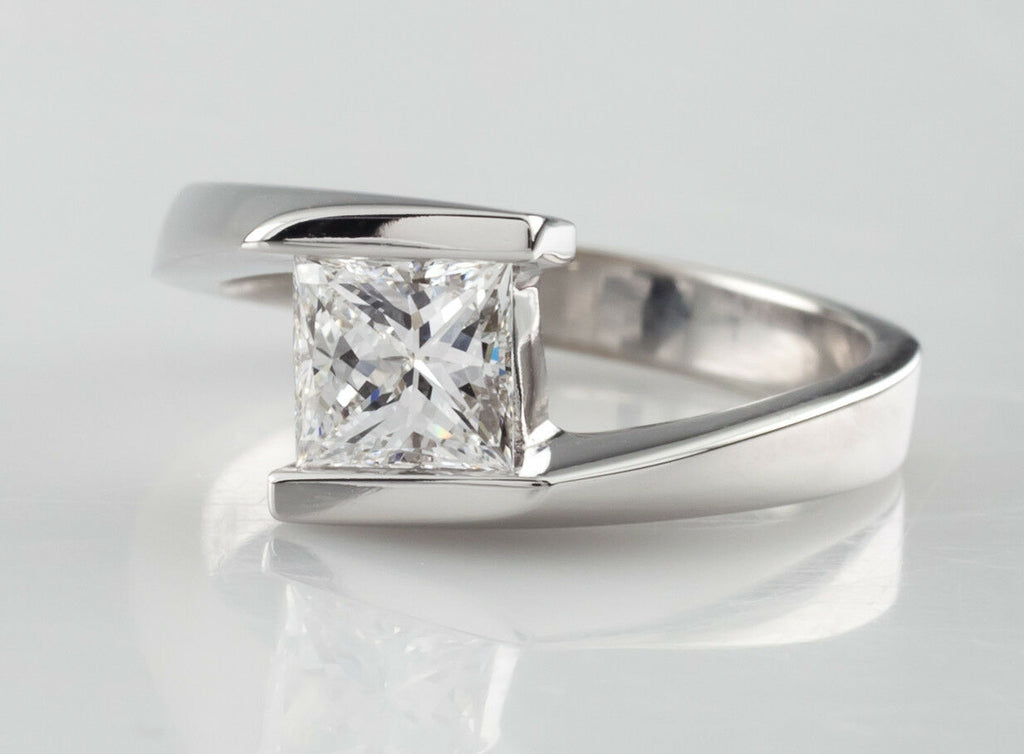 0.73 carat Princess Cut Diamond 18k White Gold Engagement Ring Size 5 GIA cert