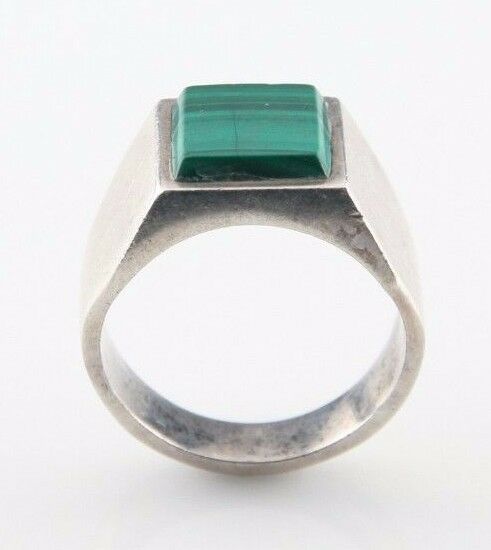 Vintage Mexican Sterling Silver Ring w/ Malachite (Size 9) Taxco Signed TH-107