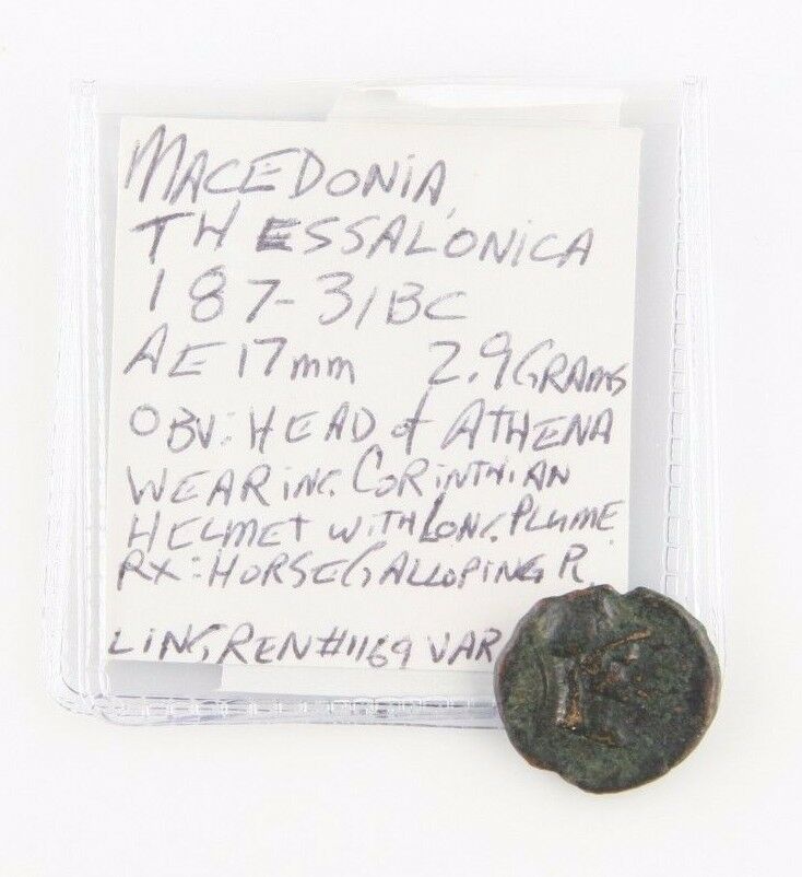 187-31 BC Macedonia AE17 Coin (VF) Athena Horse Thessalonica Lingren-1169