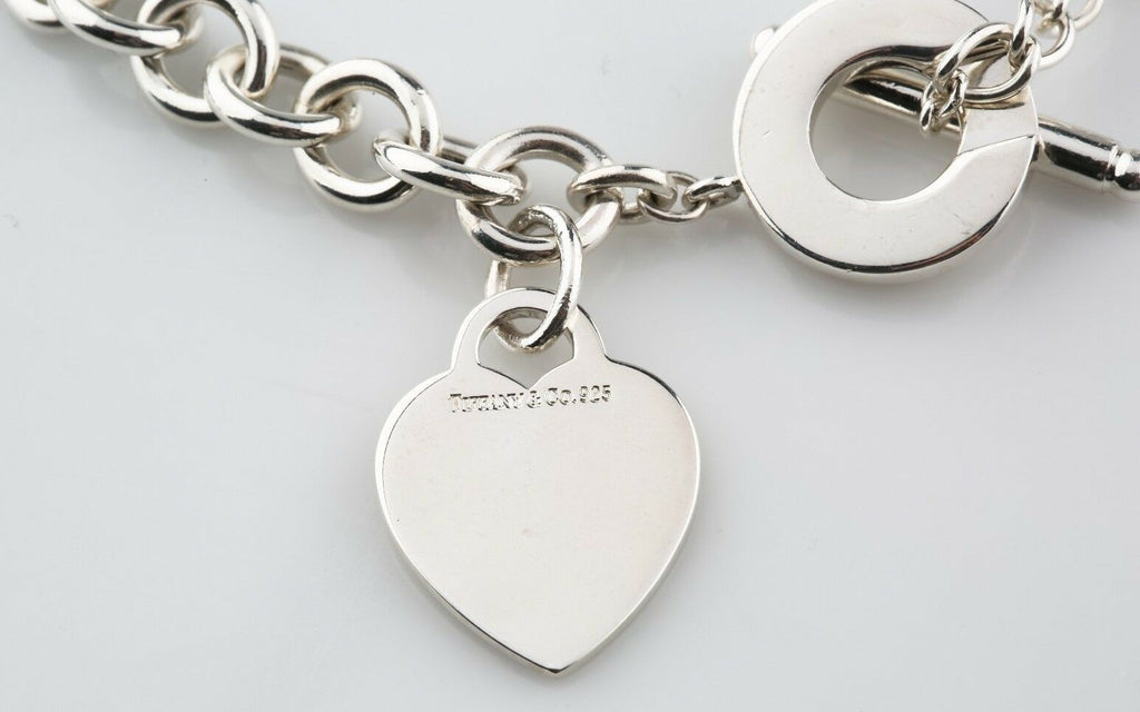 Tiffany & Co. Sterling Silver Blank Heart Tag Toggle Necklace 16.5" Ret. $475