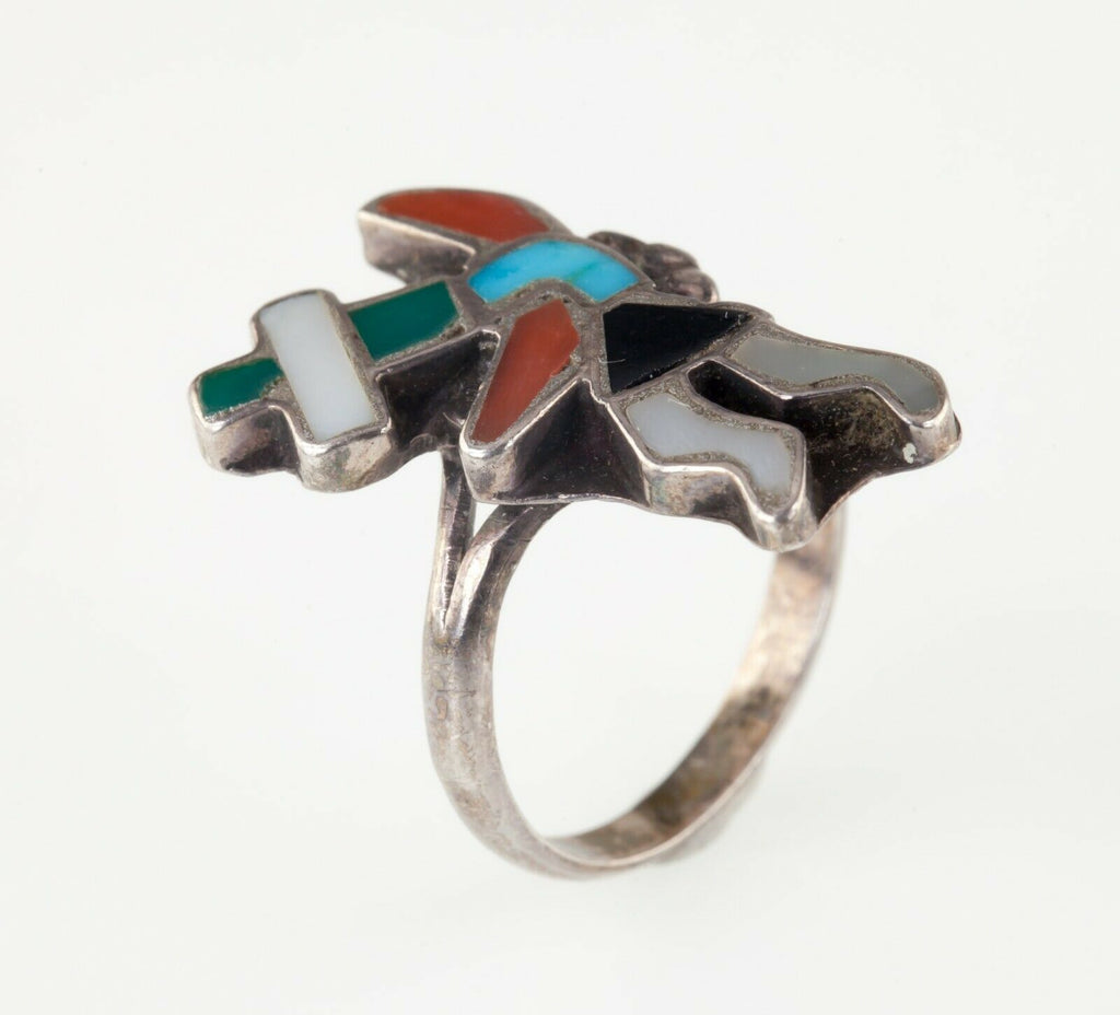 Zuni Rainbow Man Inlay Sterling Silver Ring SZ: 5.25