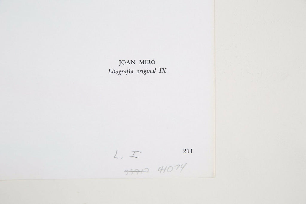Lithograph from Book I, No. IX by Joan Miró i Ferrà 13 x 20 Includes CoA