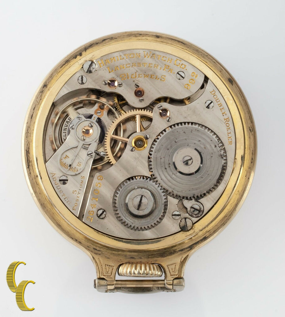 Hamilton Open Face Gold Filled Antique Pocket Watch Grade 992E Size 16 21 Jewel
