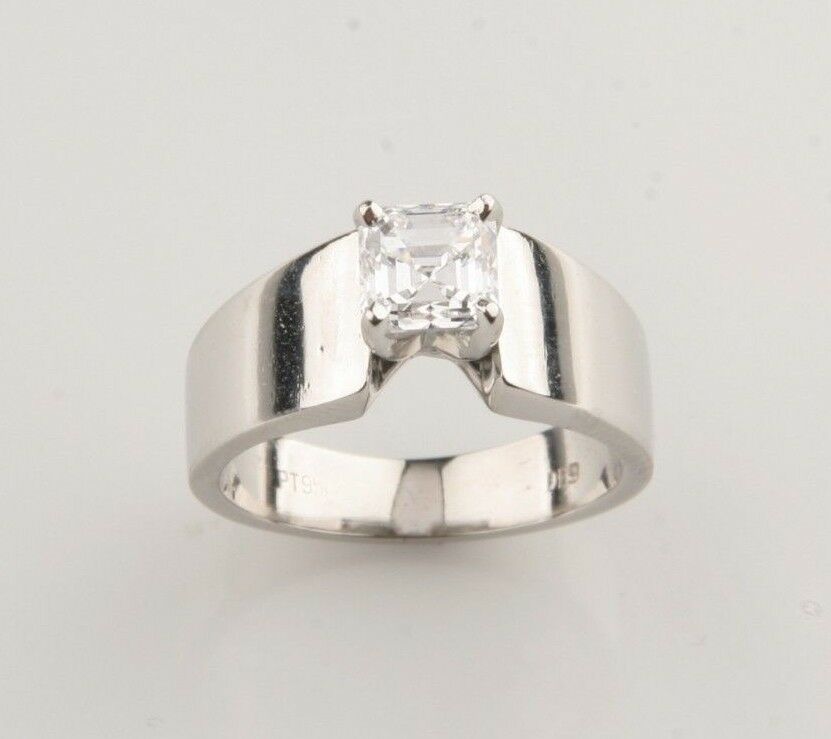 1.00 Carat Emerald Cut Diamond Solitaire Platinum Engagement Ring Size 5.5 EGL