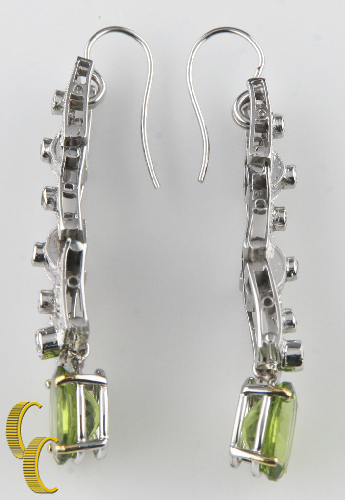 14k White Gold Dangle Earrings with Round Cut Diamonds & Oval Green Peridot Gift