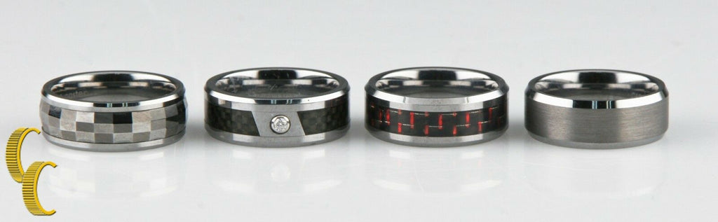 Tungsten & Diamond Wedding Band/ Ring, Lot of 4  Sizes 8 & 8.25 Gift for Him!