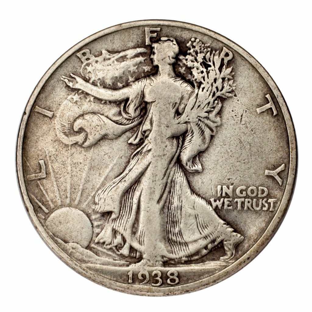 1938-D Silver Walking Liberty Half Dollar 50C (Fine, F Condition)