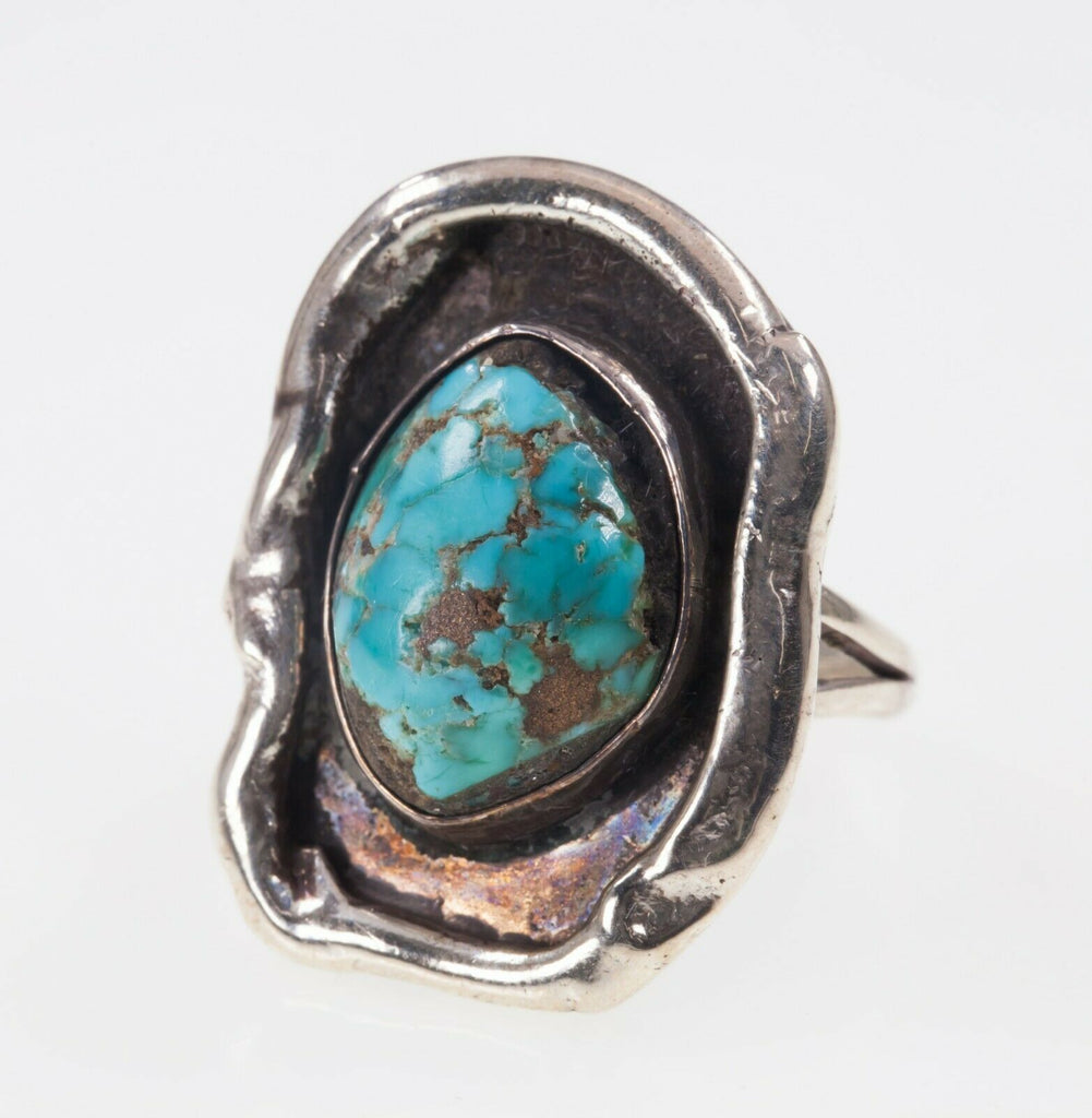 Vintage Navajo Sterling Silver Turquoise Ring Sz 10.50