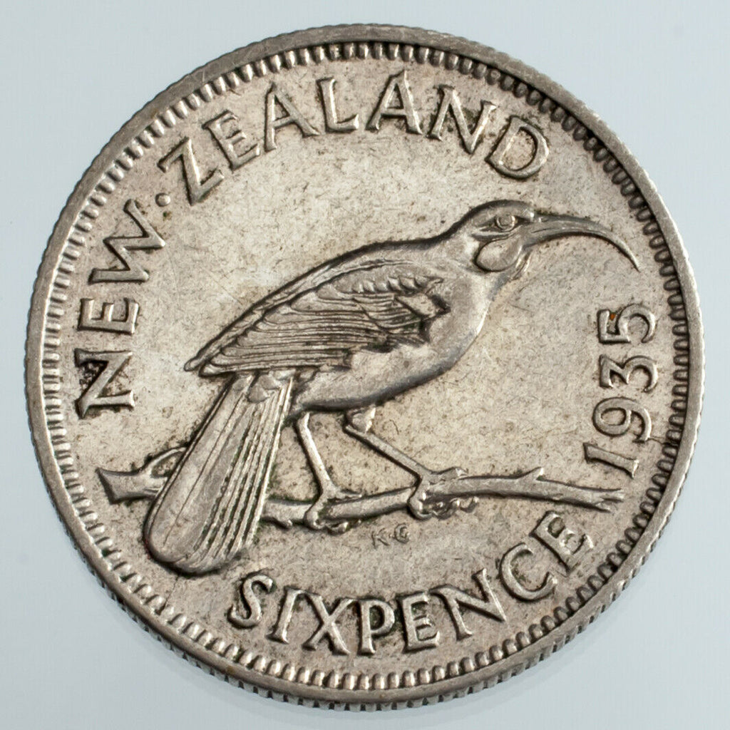 1935 New Zealand 6 Pence KM #2 XF Condition