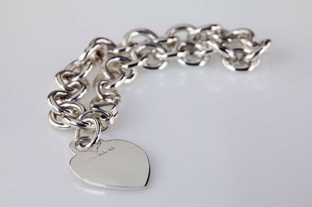 Tiffany & Co. Sterling Silver Blank Heart Tag Charm Bracelet Retails $375