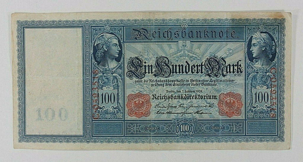 1908 Germany 100 Mark Reichsbanknote // Armored Germania with Sword & Shield