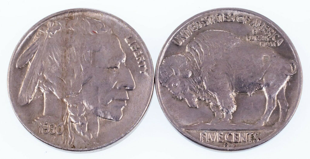 Lot of 2 1930 Buffalo Nickels (P + S) in AU Condition, Natural Color