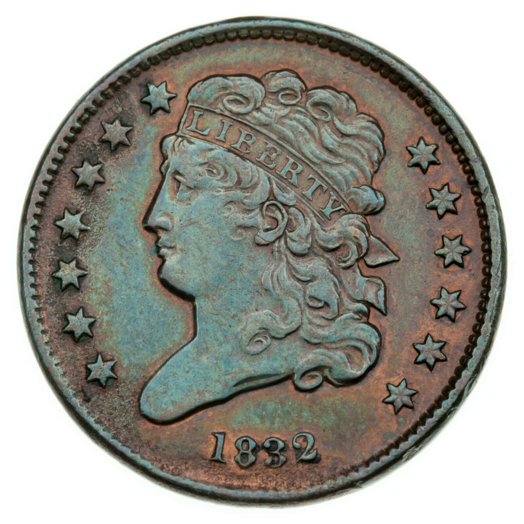 1832 Half Cent in Fine Condition, VF in Wear, Slightly Porous