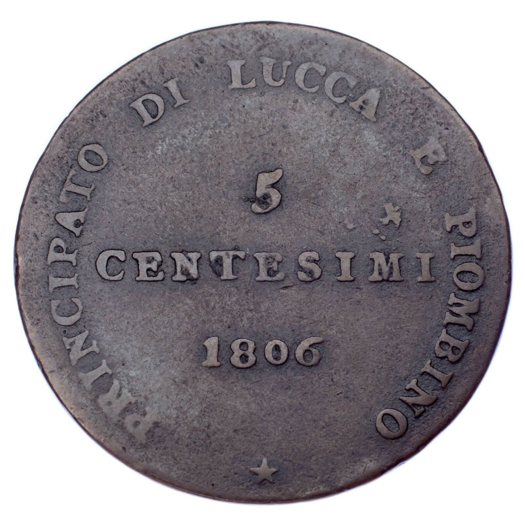1806 Italian States Lucca 5 Centesimi KM #22 VF+ Condition