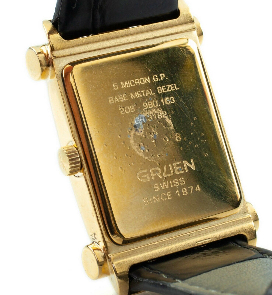 Gruen Gold-Plated Quartz Watch w/ Leather Band "The Polo Player" Nice!
