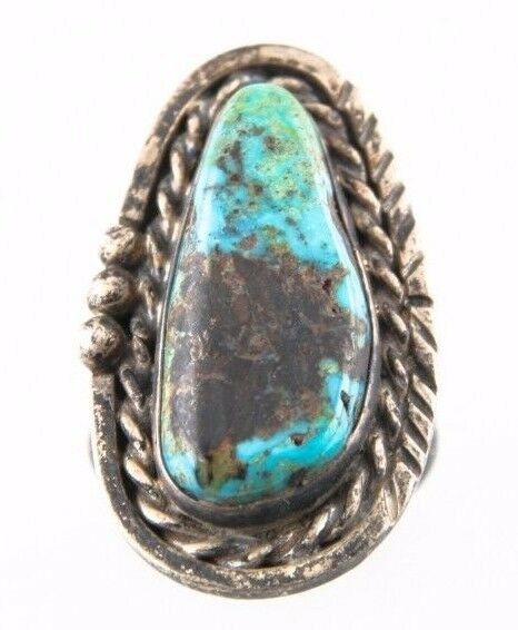 Vintage Women's Silver & Freeform Turquoise Ring (Size 4) Blue-Green