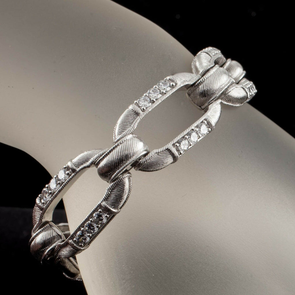 Judith Ripka Sterling Silver CZ Diamonique Cable Link Bracelet 7"