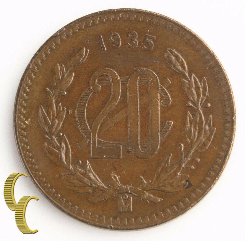 1935-Mo Mexico 20 Centavos (Uncirculated, UNC) Veinte Twenty 20c Coin KM-437
