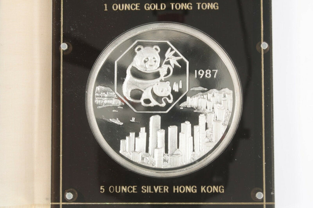 1987 Panda Oriental Set 1 Oz. Gold Tong Tong 5 Oz. Silver Hong Kong Expo