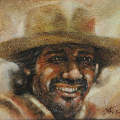 "Smiling Hombre" By Anthony Sidoni 1999 Signed Oil Painting 11 3/4"x13 3/4"