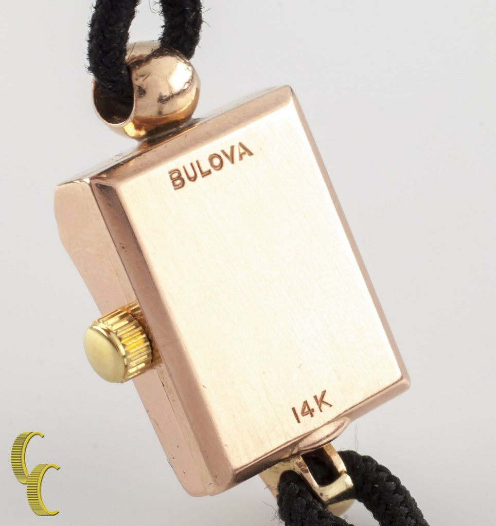 14k Rose Gold Bulova Quartz Watch w/ Diamond/Ruby Accents and Black Cord Band