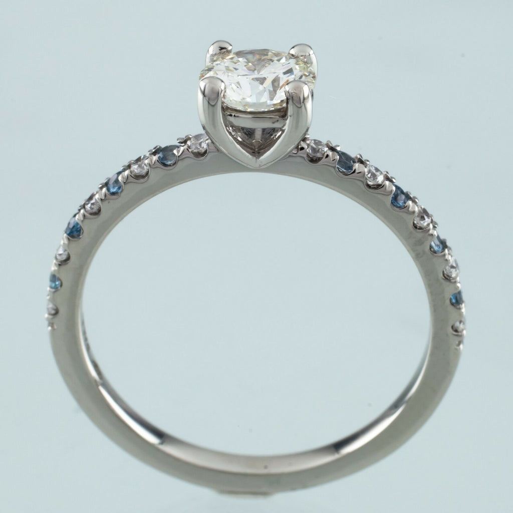0.73 carat Round Diamond Solitaire Palladium Ring w/ Aquamarine Accents GIA