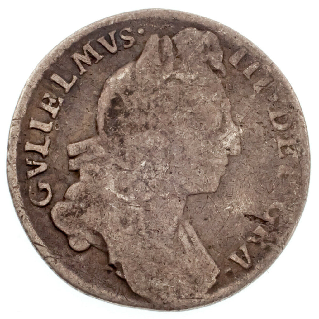 1697 Great Britain William III Sixpence Silver Coin Fine+ Conditon KM #489