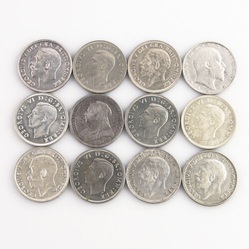 1900-1951 Great Britain 1 Shilling Lot (VF-BU, 12 coins) Victoria Edward George