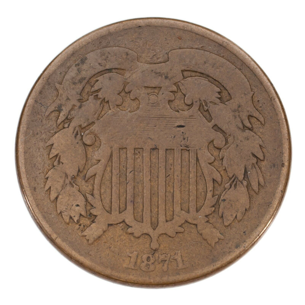 1871 Two Cent Piece in Good Condition, Brown Color, Full 4 Digit Date!