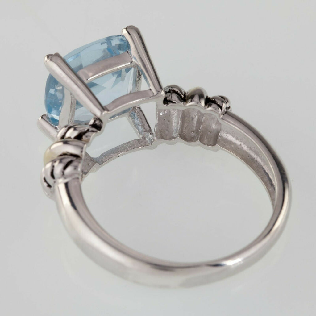 Lite Blue Spinel Two Tone Sterling Silver Ring Size 7.75