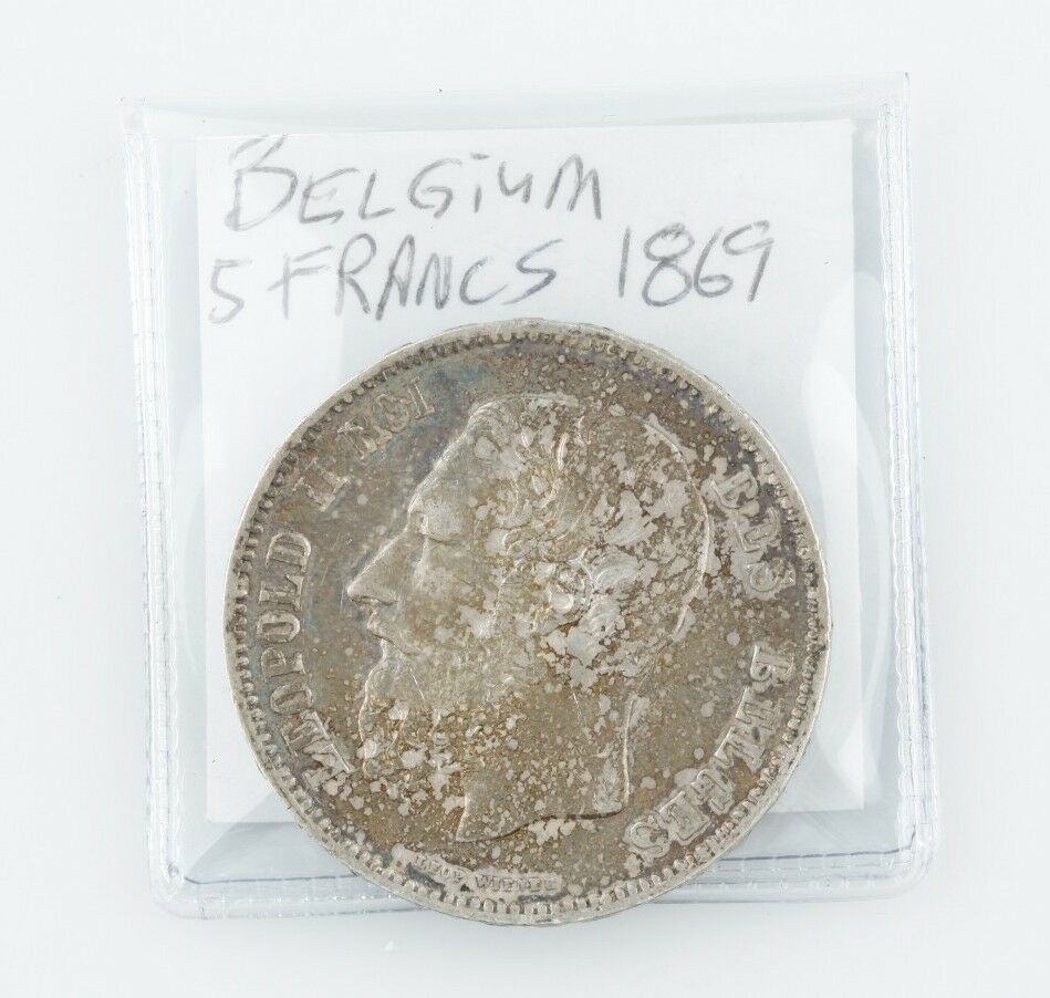1869 Belgium 5 Francs Natural Toned, About Uncirculated  KM24