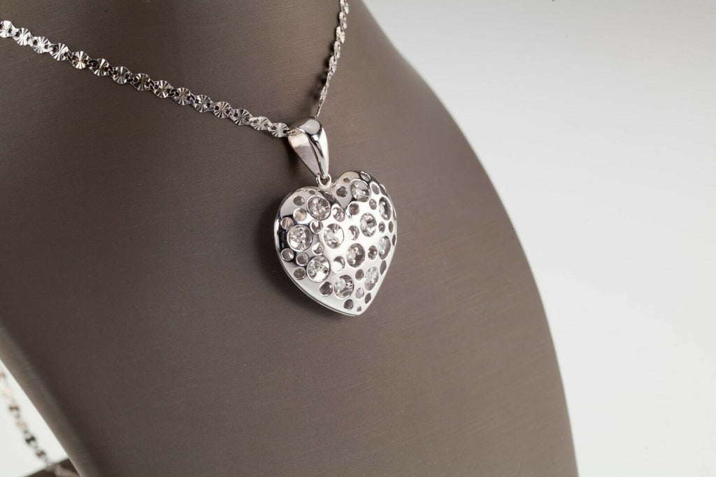 Gorgeous 14k White Gold Heart Pendant with 0.35 ct Diamond Accents and 20" Chain