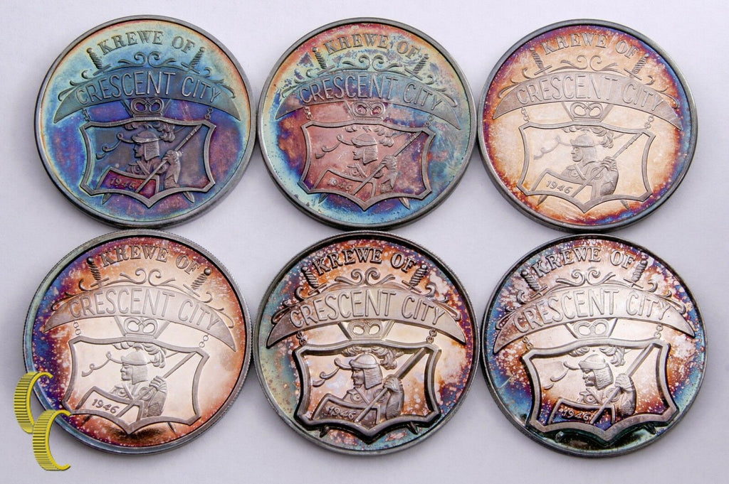 Mardi Gras Doubloon Silver Set (6 Pieces) Krewe of Crescent City Collection