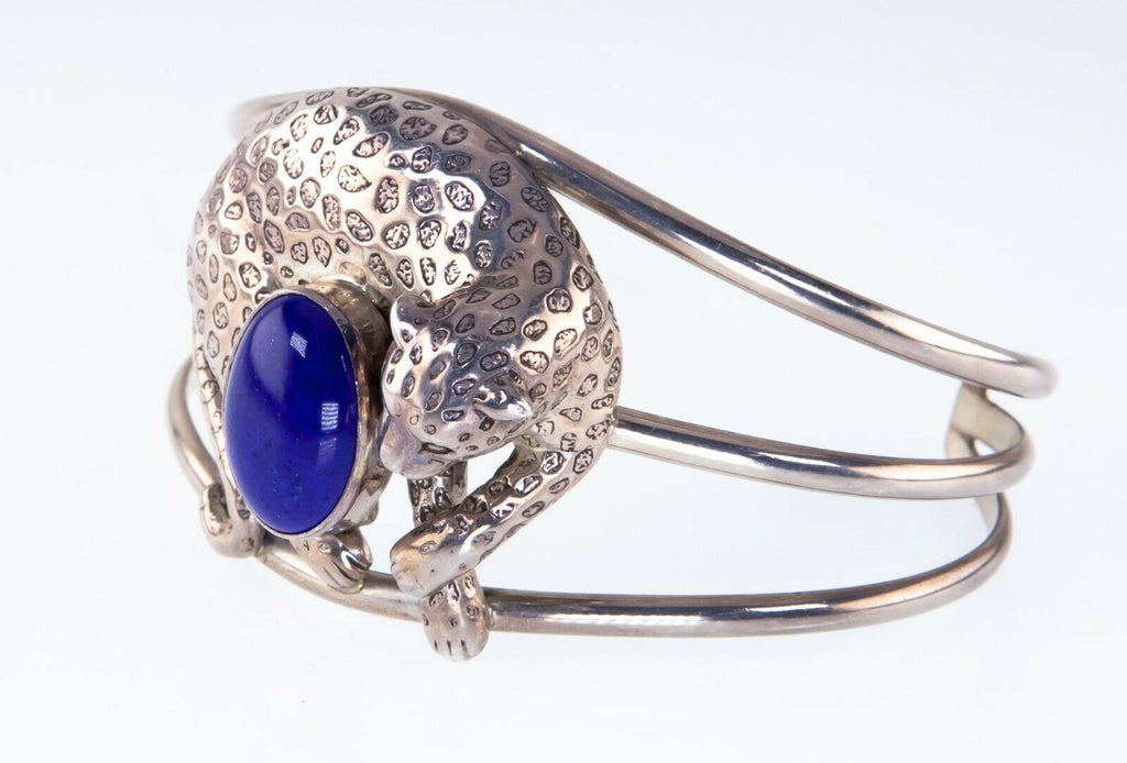 Designer Carol Felley Lapis Lazuli Spotted Leopard Cuff Bracelet