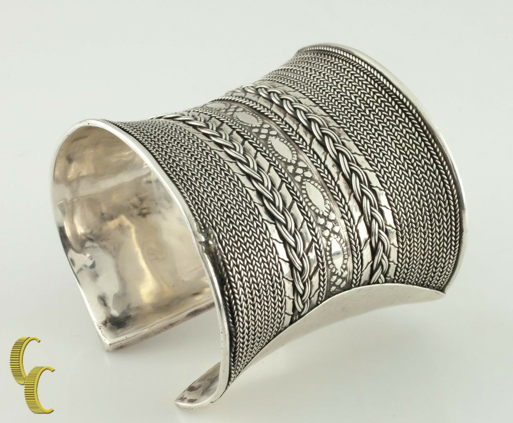 Gorgeous Sterling Silver Chain-Detailed Cuff Bracelet Great Detail!