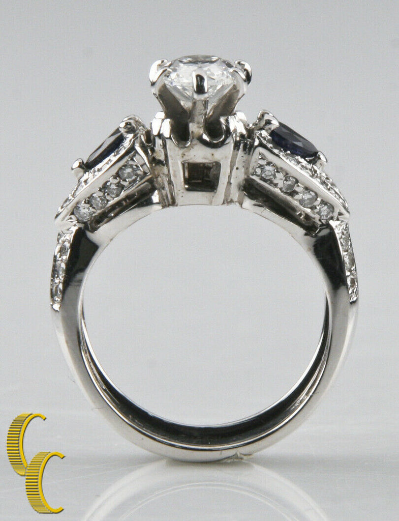 2.00 carat Diamond & Sapphire 18k White Gold Wedding Ring Set Size 7.25