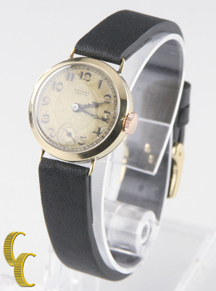 Record Geneve 14k Yellow Gold Vintage Hand-Winding Watch w/ Leather Band