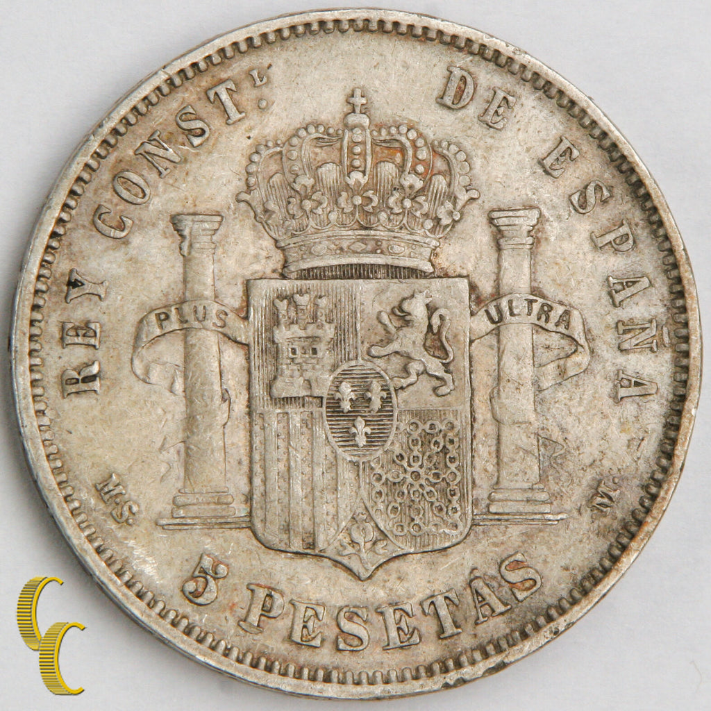 1883 (83) MS-M Spain 5 Pesetas Silver Coin in XF, KM# 688