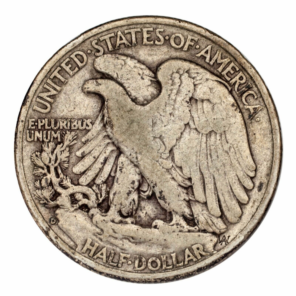 1938-D Silver Walking Liberty Half Dollar 50C (Fine, F Condition)