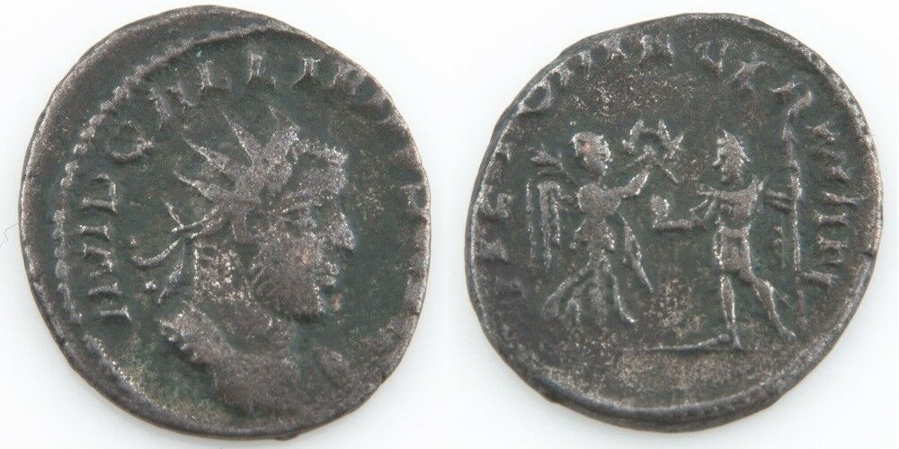257-258 Roman Billon Antoninianus Coin XF Gallienus Victory RIC-452 Sear-10393