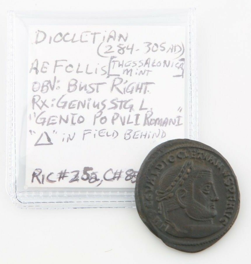 284-305 Roman Imperial AE Follis Coin aXF Diocletian Genius Thessalonica RIC-25a